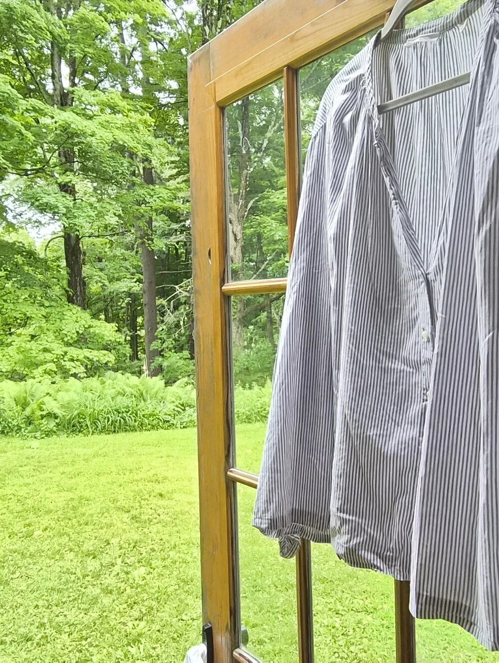 DÔEN Jonie Grey Stripe Cotton Gauze Peasant Blouse XXL Prairie Top - Picture 6 of 6